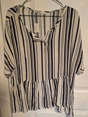 Stateside Black and White Vertical Stripe Peplum Tunic